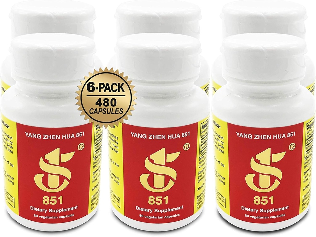 YANG Zhen Hua 851, Sizi Sağlıklı Doğal Vur, %100 Bütün Doğal USDA Organik Fermented Soy, Gluten-Free, Dairy-Free, BCAA, BCFA, Minerals, protein (480 Capsules) - 6 Şişeler