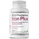Koji Fermented Iron Plus - Vitamin C, Vitamin D3 ve Folate for Blood Support, Easy Absorbed and Bio available, Stomach Friendly, Vegan, Non-GMO - 60 Capsules