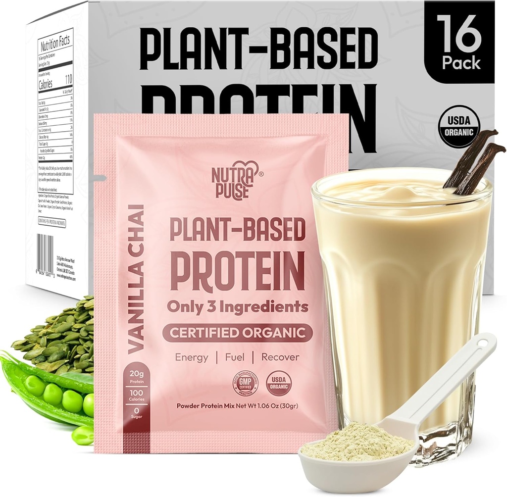 Vanilla Chai Vegan Protein Toz Örnek Paketi – 20g Organik Plant-Based Protein – NutraPulse – Gluten-Free, Soy-Free, Non-GMO – Clean & Easy to Digest – Smoothie Friendly – 16 Single