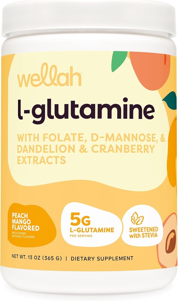 Bizllah L-Glutamine Peach Mango (50 hizmet) - 5g L-Glutamine Per Service, Stevia ile Tatlılanmış