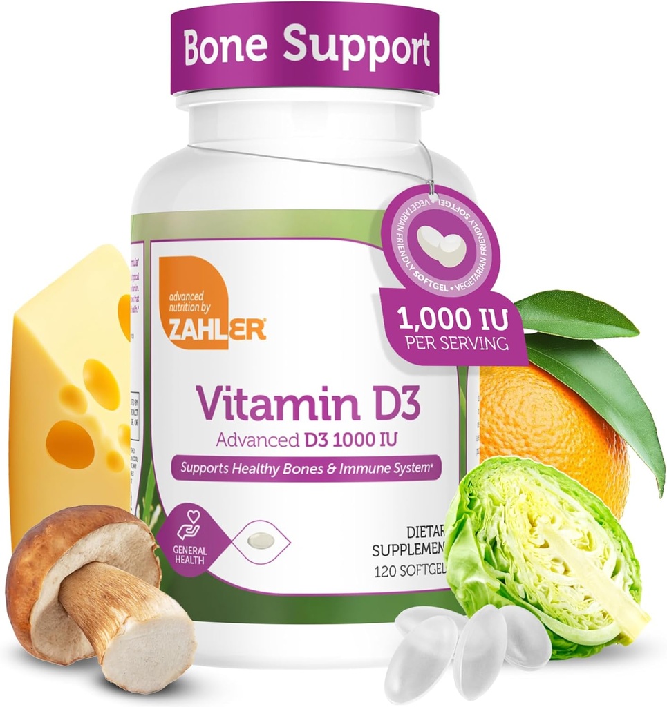 Zahler - Gelişmiş Vitamin D3 1000 İ Softgels (120 Kont) Kosher Vegetarian Friendly D for Immune Support, Bone, Teeth & Muscle Health - Easy Sw VIT D 3 3 3