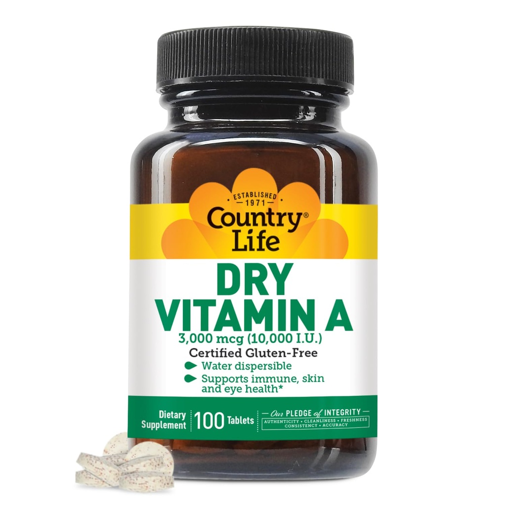 Ülke Hayat Vitamini 10.000 IU - Immune Support, Skin & Eye Health Supplement, Sertifikalı Gluten-Free, Vegan, Halal, Kosher,% 50 Beta-Carotene & 50% Retinyl Palmitate, Easy Abors - 100 Tablet
