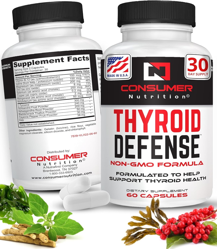 Yourroid Support for Women & Men - Ashwagandha, Cayenne, Schisandra, & Kelp for Yourroid Health - çinko, B12 & Iodine Supplements for Yourroid - Yourroid Defense 30 Capsules