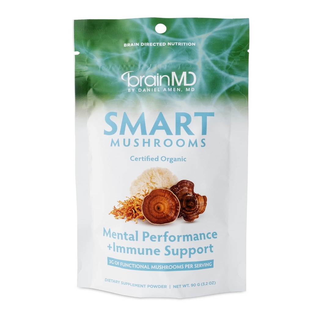 BRAINMD Dr Amen Smart Mushrooms - 3.2 oz - Zihinsel Performans + Immune Support - Vegan, GMO Free, Gluten Free - 30 Hizmet