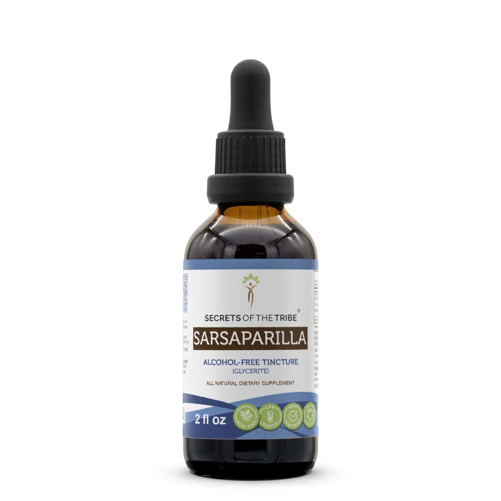Secrets of the Tribe Sarsaparilla Tincture Alcohol-Free Extract, Sarsaparilla (Smilax Medica) Dried Root (2 FL OZ)