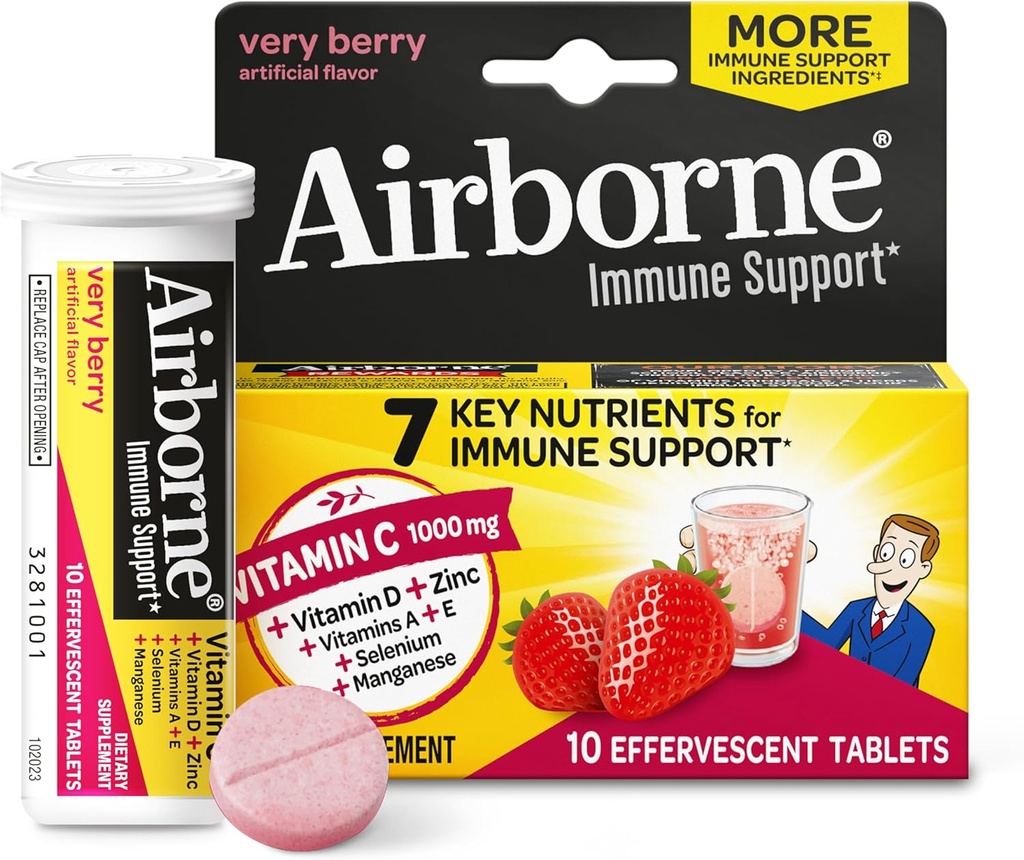 C 1000 mg (per Servis) - Hava yoluyla Çok Berry Effervescent Tabletler (10 Bir Kutuda Kont), Gluten-Free Immune Support Supplement, A C E, ZINC, Selenium, Echinacea & Ginger