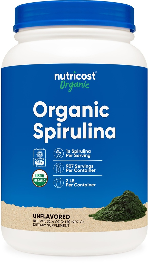 Nutricost Organik Spirulina Toz 2 LB - Pure, Sertifikalı Organik Spirulina