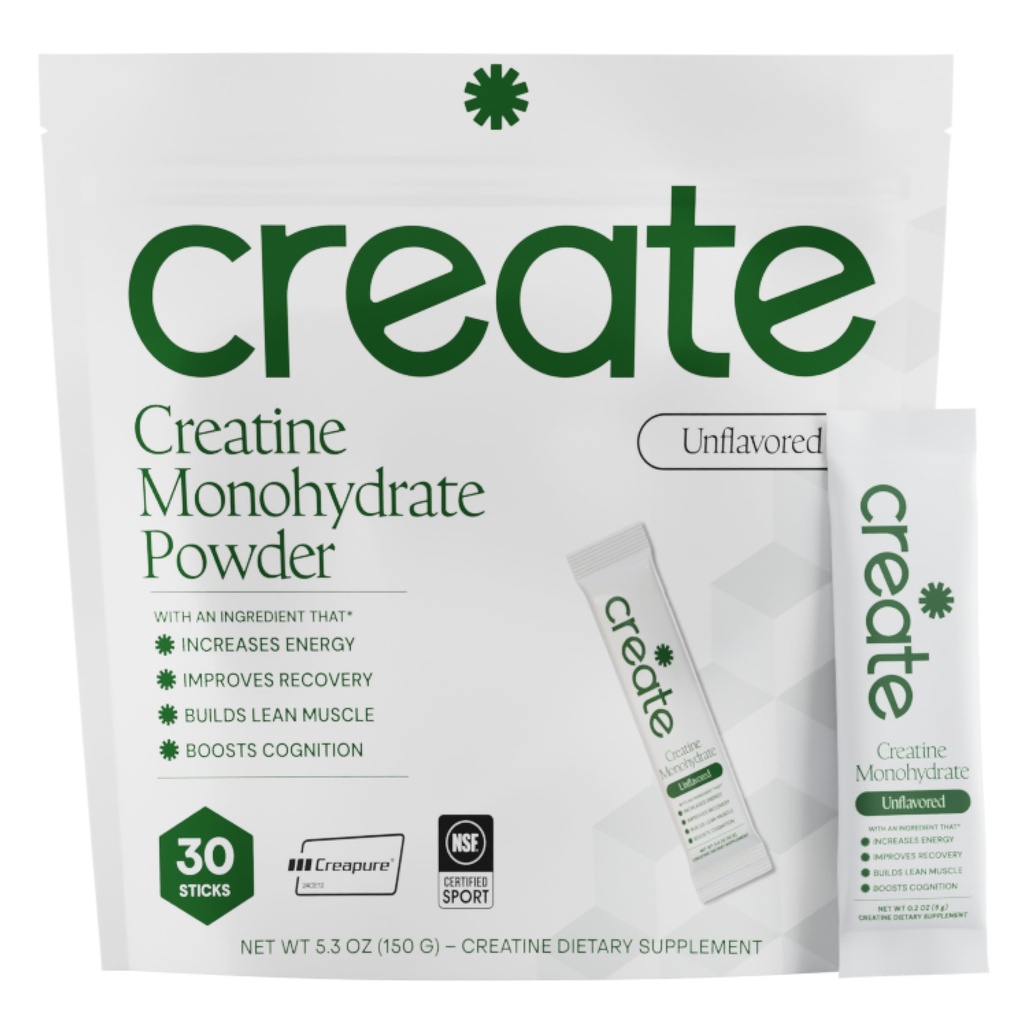 Create Single Serve Kretine Monohidrat Toz – 5gpure Kretine | Redefining Strength, Energy & Recovery | Sugar-Free, Vegan, Non-GMO | Unflavored, Lightly Sweetized, 0 Calories | 30 Packets