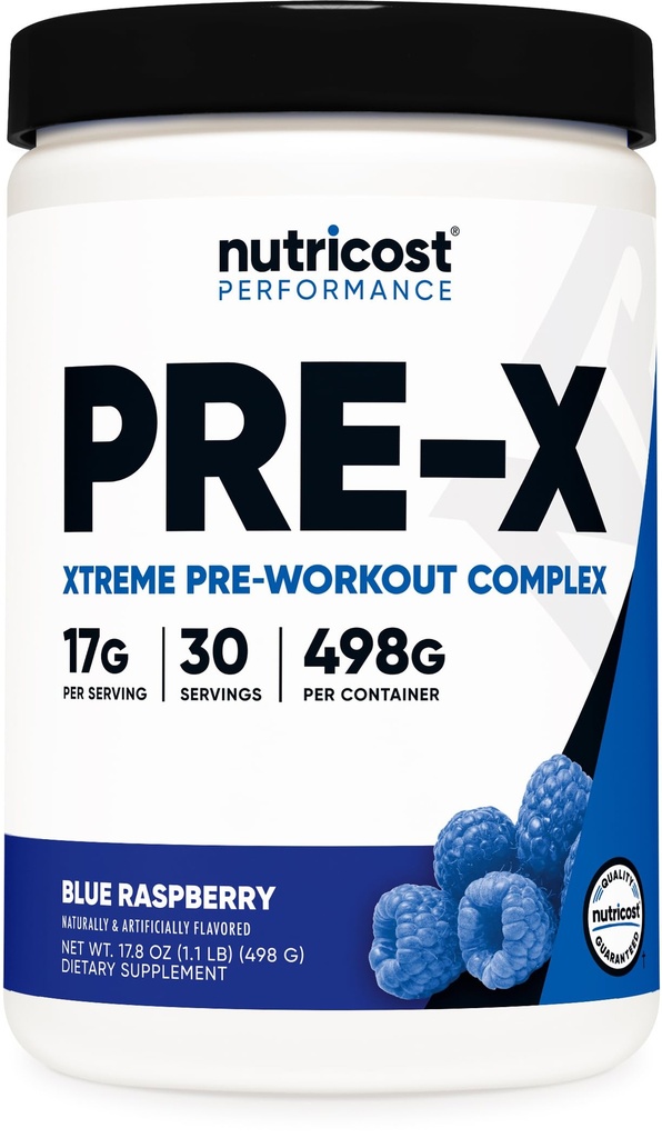 Nutricost Pre-X Xtreme Pre-Workout Toz Kompleksi, Blue Raspberry, 30 Hizmet, Vegetarian, Non-GMO ve Gluten Free