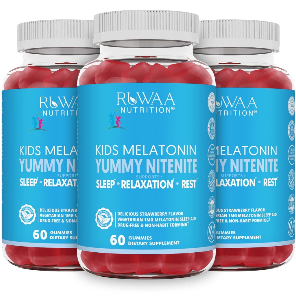 Çocuklar için Melatonin 1 mg Gummies, Güvenli, Uyuşturucu Özgür ve Etkili Doğal Uyku Yardımı Çocuklar için Tamam. Çocuklar 1mg Melatonin Gummy, Gluten-Free Vegetarian Restful Sleep Products for Ages 4+. 180ct (3)