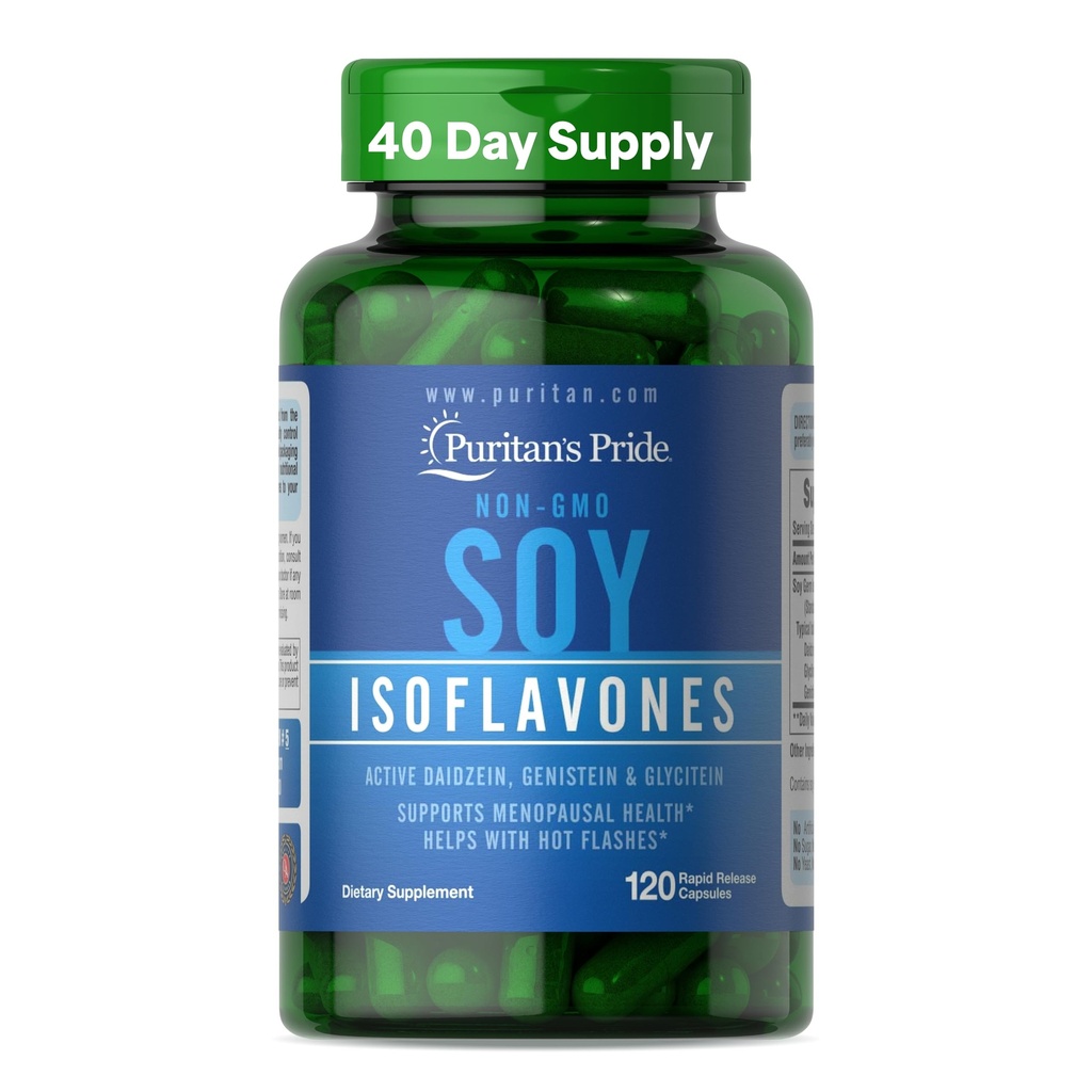 Puritan's Pride Non-GMO Soy Isoflavones 750 mg, Dietary Supplement with Active Daidzein, Genistein ve Glycitein Supports Menopause and Hot Flashes, 120 Hızlı Yayın Kapsülleri