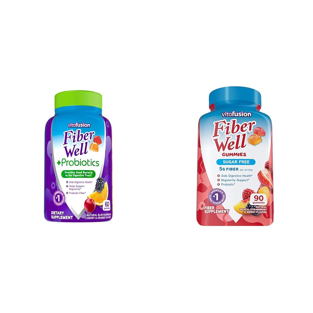 Vitafüzyon Fiber Well + Probiyotiks Gummies for Yetişkinler, 60 Kont Sugar Free Fiber Gummies, 90 Count