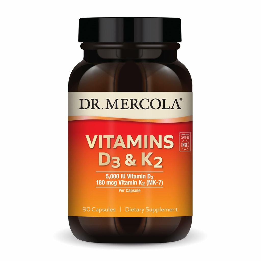 Dr. Mercola Vitamins D3 & K2 Diyetsel Supplement, 90 Hizmet (90 Capsules), Destekler Kalp Sağlığı, Immune Desteği, GMO, Soy Free, Gluten Free