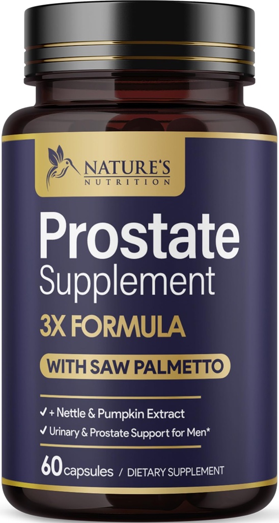 Prostate Health Supplements for Men 1000 mg - 3X Strength with Saw Palmetto Blend Sting Nettle Root & Riley Tohum Destek Kompleksi - Destekler Banyo Gezileri Prostate & Urinary Health - 60 Capsules