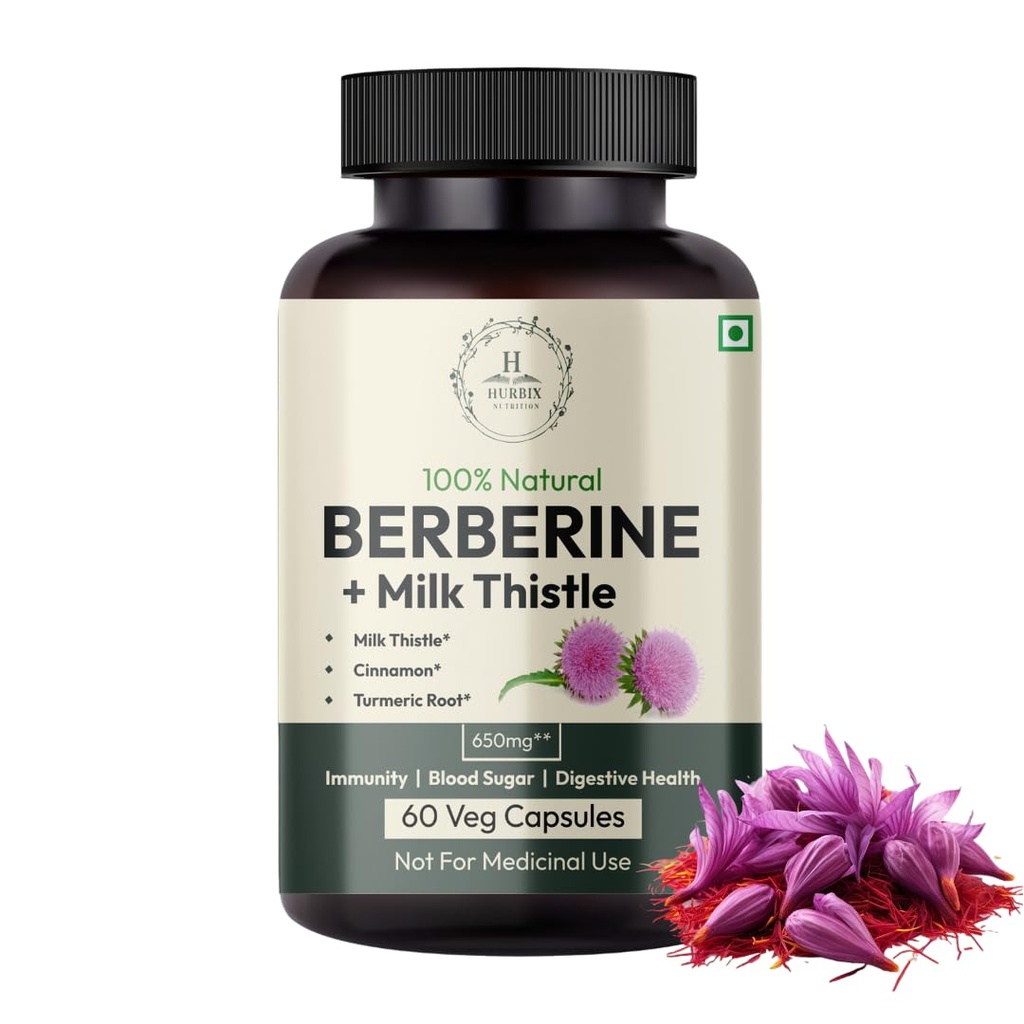 Hurbix Berberine - 1300 mg | 5 in 1 Geliştirilmiş Formula with Milk Thistle, Turmeric & Cinnamon | Premium High-Potency Formula | 60 Capsules