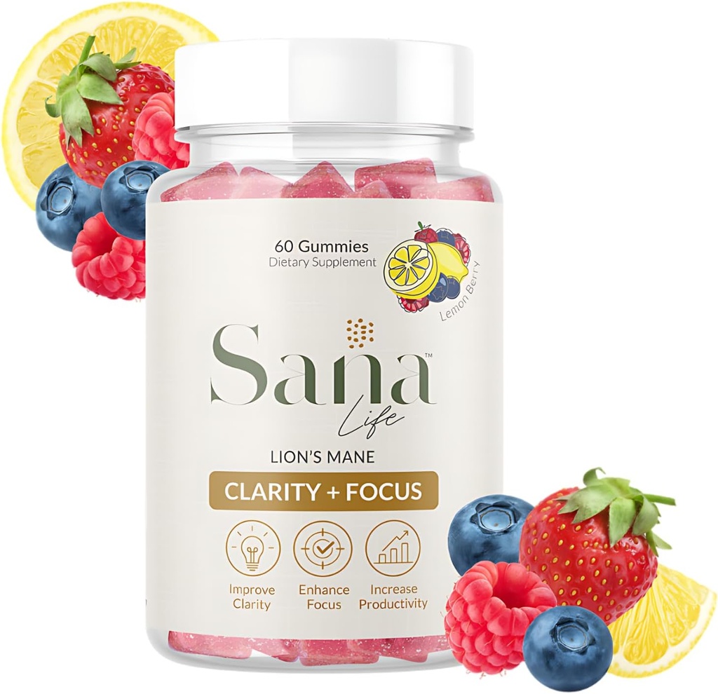 Organik Aslan'ın Mane Mushroom Supplement Gummies - Günlük Beyin Sağlığı Clarity, Focus & Verimlilik - Delicious Lemon Berry Flavor - 30 Hizmet