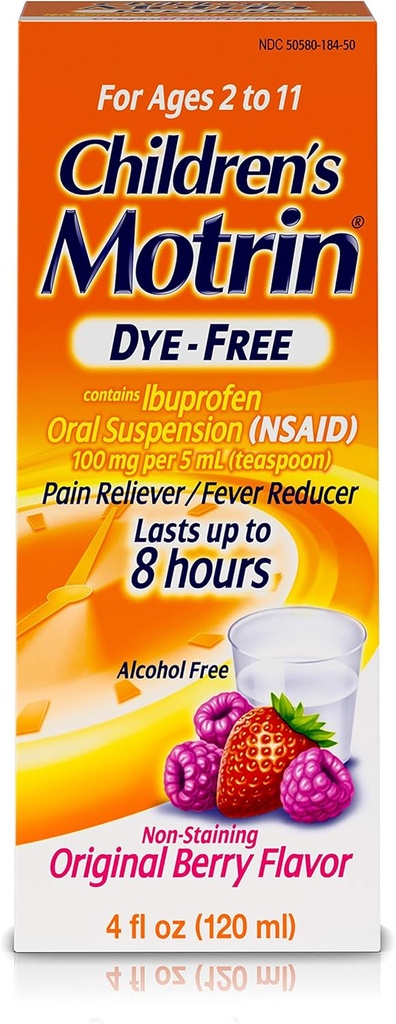 Children's Motrin Oral Suspension Medicine for Kids, 100mg Ibuprofen, Berry Flavored, 4 fl. oz