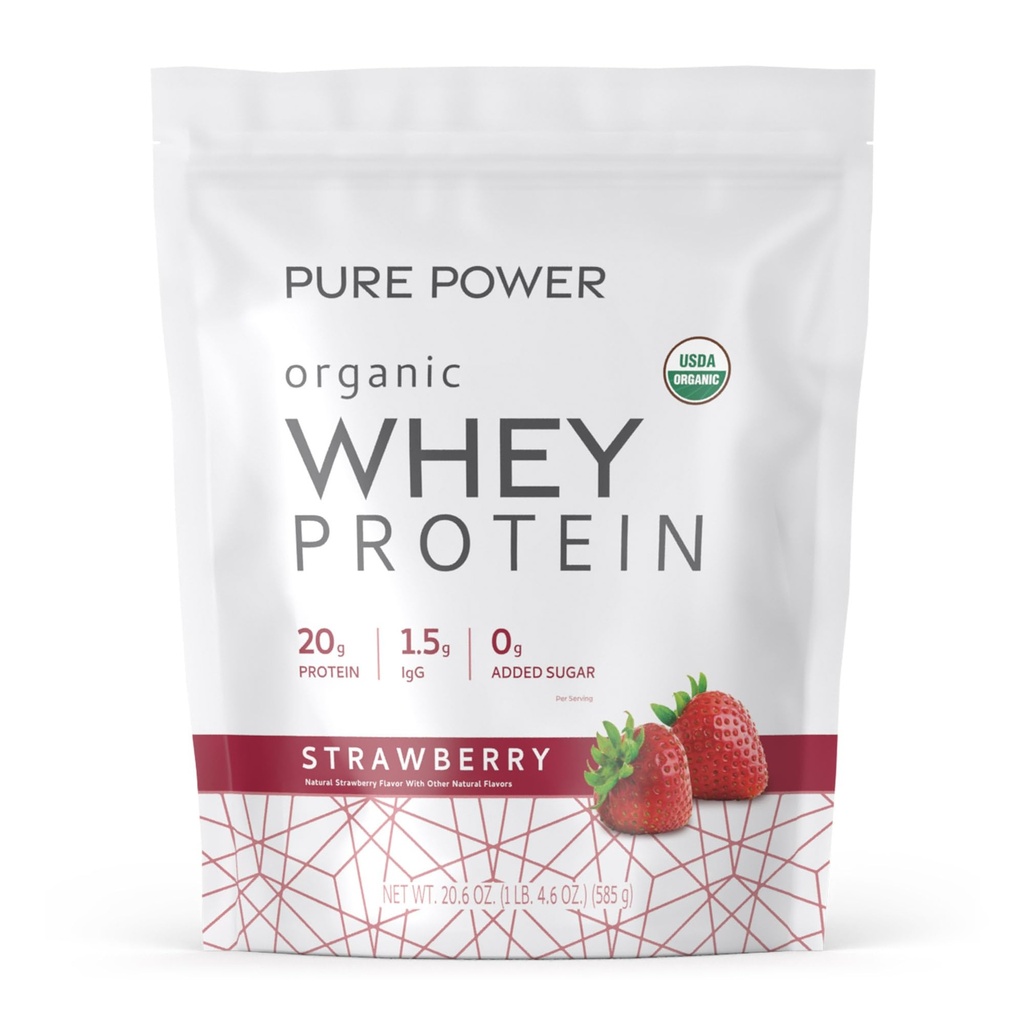 Dr. Mercola Pure Power Organic Whey proteini - 20 g protein - Kas Büyüme ve Enerji Destek - Grass-Fed Whey Yoğun - 15 Hizmet (20.60 oz) - Strawberry