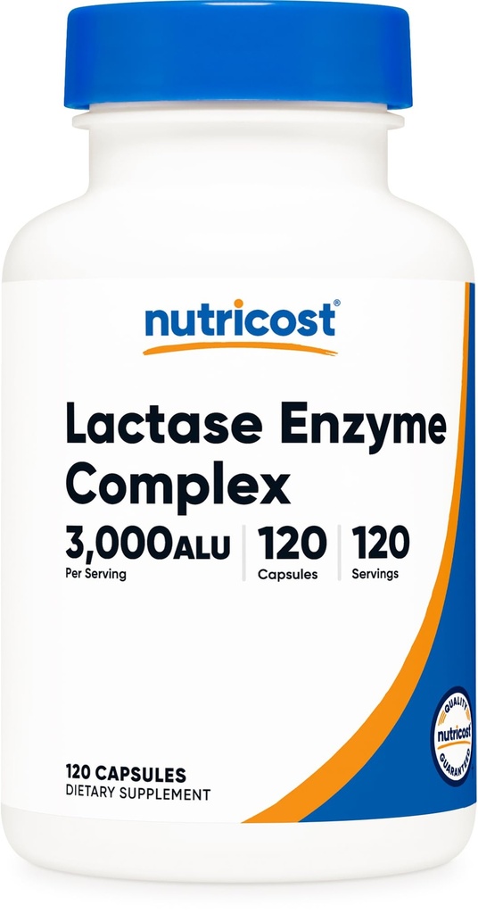 Nutricost Lactase Enzyme Kompleksi 3.000COM ALU, 120 Vegetarian Capsules - Non-GMO, Gluten Free, 120 Servisler