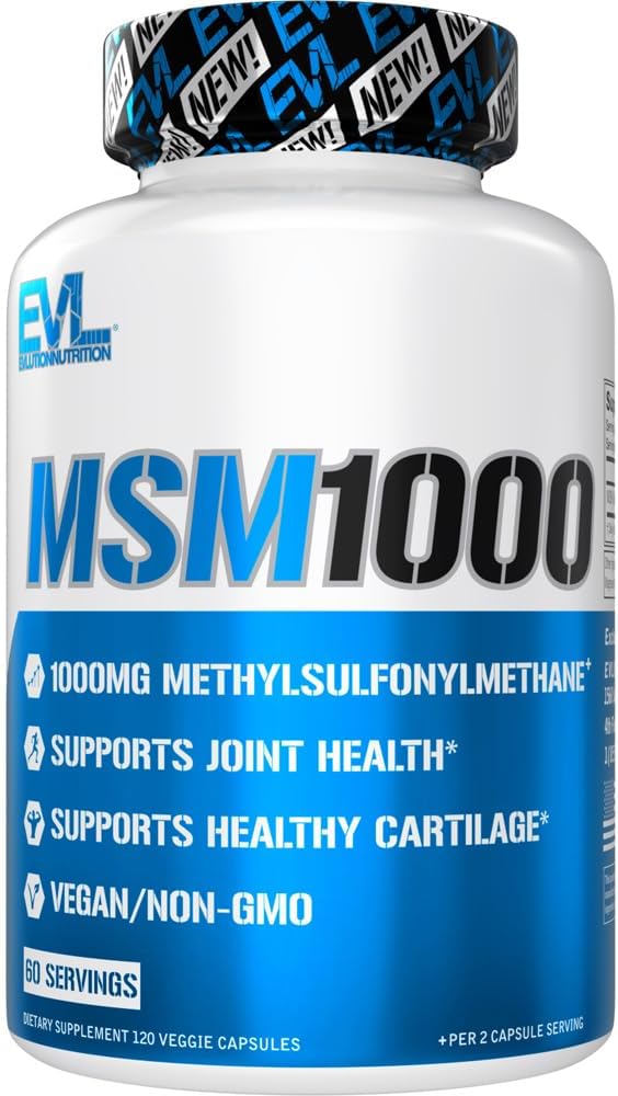 Evlution Beslenme MSM1000-1000 MG Metilsulfonylmethane Supplement - Ortak Sağlık Desteği - Kartilage Supplement - Vegan + Non-GMO MSM Capsules - 60 Hizmetler