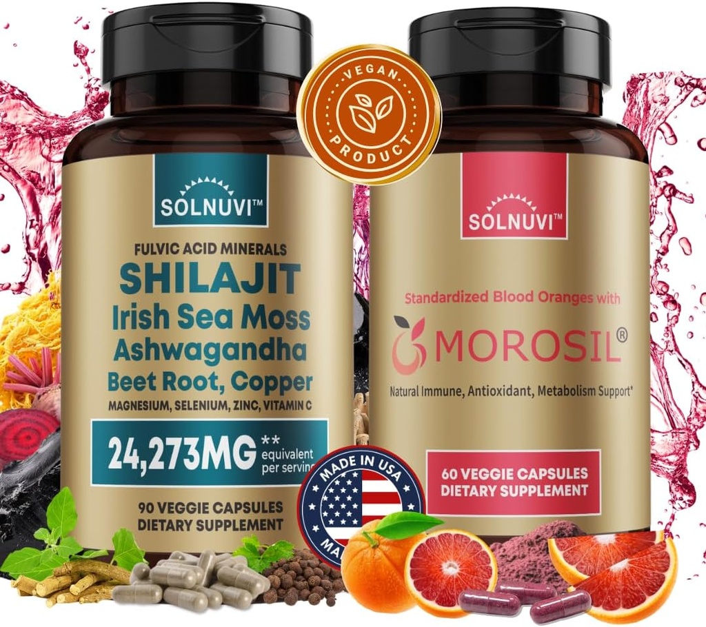Ultimate Antioxy Sche - Shilajit Pure Himalaya Organik & Morosil - Fulvic Acid Trace Minerals, İrlandalı Deniz Moss, Ashwagandha, Copper, Beet Root - Non-GMO, Gluten-Free, Vegan Supplement