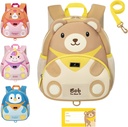 BabbleRoo Toddler Backpack, Kids Backpack - Light & Comfortable, Water Dayanıklı Neoprene, Leash for Toddlers 1-3, Reflect Strips for Viability, Animal Backpack, Bob The Bear