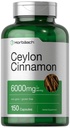 Horbäach Ceylon Cinnamon Capsules | 6000 mg | 150 Kont | Non-GMO & Gluten Free Supplement Supplement Supplement