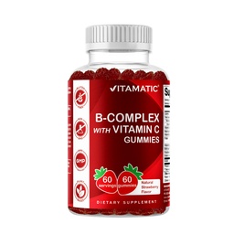 Vitamin C & Inositol ile Vitamatic Vitamin B Kompleks Gummies - Natural Strawberry Flavor - 60 Gummies (1 Şişe)