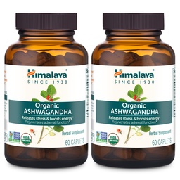 Himalaya Organik Ashwagandha, 120 Day Supply, Herbal Supplement for Stress Relief, Energy Support, Occasional Sleeplessness, USDA Organic, Non-GMO, Vegan, Gluten Free, 670 mg, 60 Caplets, 2 Pack