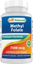 En İyi Doğals Metil Folate 7500 mcg (7.5 mg) (En Bio-Available) Veggie Capsule - Destek Hücre Formasyon Büyüme Fonksiyonu, Beyin, Hafıza, Cardiovascular Sağlık, 60 Kont