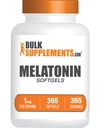 BulkSupplements.com Melatonin 1mg Softgels - for Adults, Sleep Supplement - 1mg Melatonin per Serving, Gluten Free, 1 Softgel per Serving, 365 Count (Pack of 1)