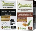 Himalayan Shilajit Capsule & Ashwagandha Capsules Pack of 2. 90+90 ct Gold Standard Premium Quality for Max Benefits. All Natural Non GMO No Rice Powder No Filler No Silicon Dioxide No Stearate