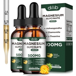 (2 Pack) Magnesium Glycinate Supplement, Magnesium Liquid Drops with Magnesium Glycinate 500mg Ashwagandha, L - Theanine, Chamomile -Supports Optimal Calm Sleep Vegan