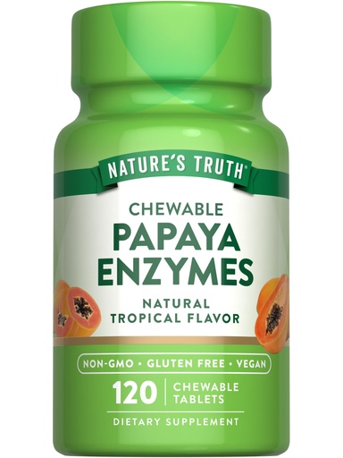 Nature's Truth Papaya Enzyme Chewable Tabletler | 120 Kont | Vegan, Non-GMO & Gluten Free Supplement for Digestion | Natural Trovor