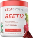Beet Root Powder Organic 5000mg with Vitamin B12 (Methylcobalamin) and Trace Minerals in Natural Black Cherry Flavor, 0g Added Sugar – Vegan Dietary Supplement (30 Servings)