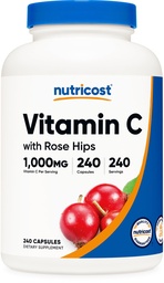 Gül Hips 1025 mg, 240 Capsules - C 1000 mg, Rose Hips 25 mg, Premium, Non-GMO, Gluten Free Supplement