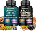 Shilajit and sea moss combo -Sea Moss 3000mg, Black Seed Oil 2000mg, Ashwagandha 2000mg, Shilajit 9000mg, Rhodiola Rosea1000mg,Panax Ginseng1500mg | sea moss and shilajit bundle, all in one supplement