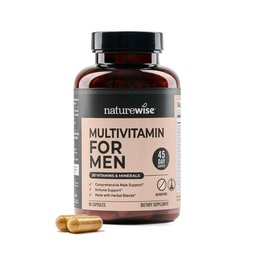 NatureWise Multivitamin for Men - Daily Male Support - Minerals & Herbs for Energy, Performance, Immunity - A, C, D, B-Complex - Soy & Gluten-Free, Non-GMO - 90 Capsules[45-Day Supply]
