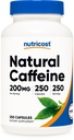 Nutricost Natural Caffeine 200mg, 250 Vegetarian Capsules - Gluten Free, Non-GMO