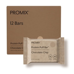 ProMix Beslenme Protein Puff Bars, 12Pack - Chocolate Chip - Marshmallow Crispy Treat - Great Tasting & Cold On The Go Snack - High Protein & Low Calorie - Non-GMO & Free From Gluten, Soy, & Corn