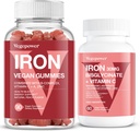 Vegan Iron Gummies + Iron Bisglycinate 30MG | Vegan Iron Supplement Support for Blood Healthy & Daily Energy for Adults & Kids - 90 Count+60 Count