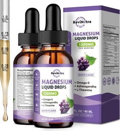 2 Pack Magnezyum Liquid Drops, Calm Glycinate Liquid Drops, Taurate & Citrate, Pyum, Omega3, L-Theanine, Ashwagandha, D3, B6, B12, Sleep, Muscle, Heart, Sugar-Free Grape Flavor