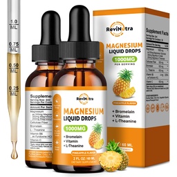 2 Pack Magnezyum Glycinate Liquid Drops, 1000 mg of Magnezyum Kompleksi Uyku, Nerve, Enerji, Kas, Bone, Calm & Digestion, High Abxia, 2 Fl Oz, Pineapple Flavor