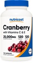 Nutricost Cranberry ekstraksiyon (25,000 mg) (120 Capsules) C & Vitamin E