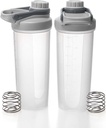 Protein Mixes için EYMPEU 2 Pack Shaker Şişes & Phthalate-free, Solid Vida Cover Leakproof Shaker Cup Dishwasher Güvenli Protein Shakes 24oz, Clear Grey