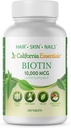 California Essentials Biotin 10000mcg | Vitamin B7 Promotes Healthy Skin, Hair & Nail Growth | High Potency Dietary Supplement for Men & Women | Non-GMO, Vegan, Gluten & Dairy Free (200 Tablets)