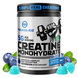 Natures Aid NSF Güvenli Gummy 5g - Kretine Monohidrat Gummies – Pre-Workout Energy & Muscle Growth Support for Men & Women | Blueberry Electrolyte Gummies (135 Count)