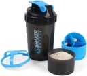 Shaker Şişe - Protein Shaker Cup with Storagettments - Leak-proof Workout Shake Şişes with Mikser for Smooth Mix-500ML/16oz (BLUE & BLACK)