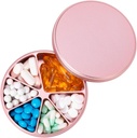 Pill Organizer 6 Compartments Pill Dispenser - Heavy Duty Metal Daily Pill Container, Daily Pill Box Pill Holder, Waterproof Medication Case for Vitamin Supplement Medicine Fish Oils, 0.38lb, Pink