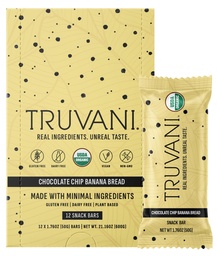 Truvani Plant Based Snack Bars | Chocolate Chip Banana Bread 12 Pack | 5g Protein | USDA Organik ve Vegan | Sadece Bar | Süt, Soy ve Gluten Ücretsiz | Bireysel olarak sarıldı